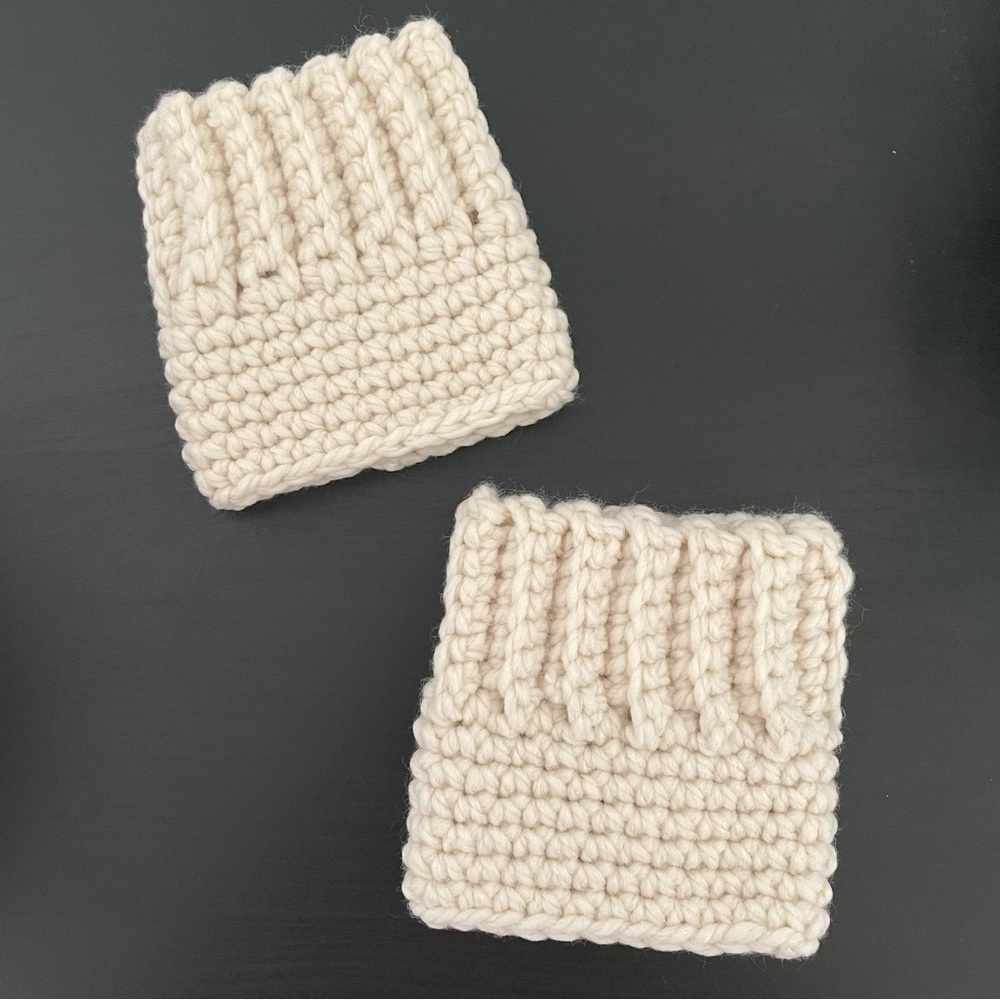 $15 SALE Handmade Extra Warm Ribbed Boot Cuffs Vanilla Creme 12" Crochet Wool - Picture 2 of 4